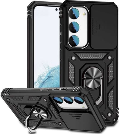 Geschikt voor Samsung Galaxy S23 Hoesje met Camera Slider en Kickstand Ring Zwart