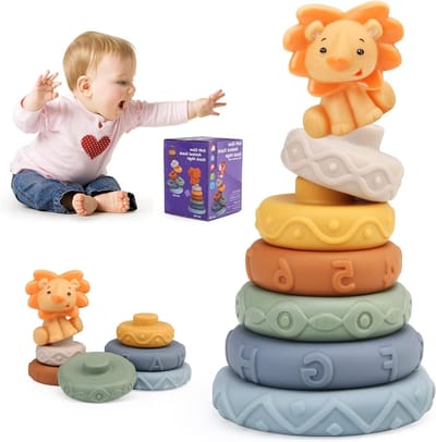 7-delige Stapelbare Sensory Blokken voor Baby's - Montessori Speelgoed voor Educatie, Tandjes en Ontwikkeling van Kinderen