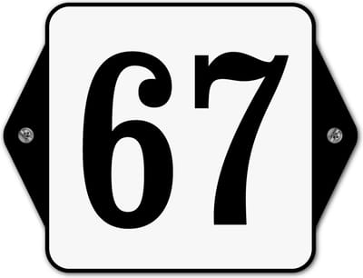 Huisnummerbord klassiek - huisnummer 67 - 16 x 12 cm - wit - schroeven  - nummerbord  - voordeur