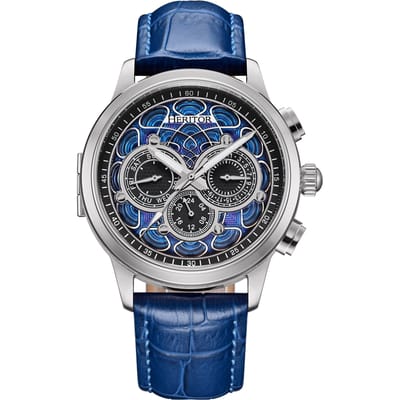 Heritor Automatic Apostle horloge met leren band en dag-/datumfunctie - zilver/blauw