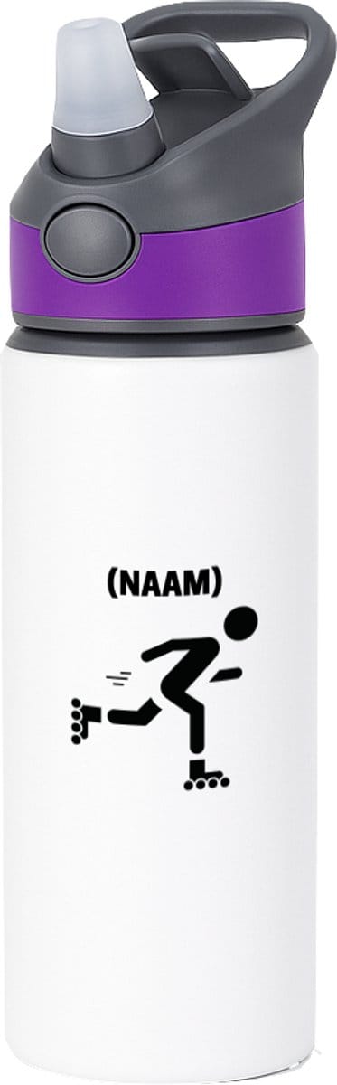 Hacebo® - Skeeleren met eigen naam waterfles met rietje paars - Sport - Skeeleraars - Skaten - water fles - 650ML