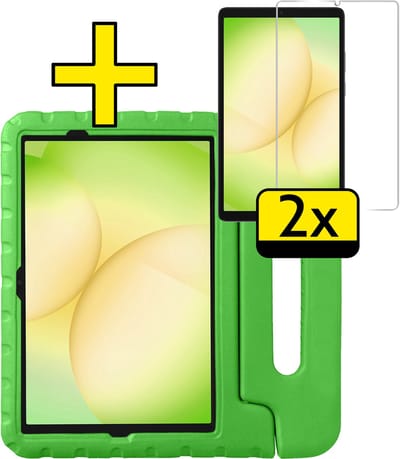 Hoes - Geschikt voor Samsung Galaxy Tab A11 Plus - Met 2x Screenprotector - Kinderhoes Shockproof Bumper - Kidsproof Case - Tablet Hoesje - Kinder Cover - Groen