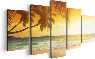 Artaza Canvas Schilderij Vijfluik Tropisch Strand Tijdens Zonsondergang  - 100x50 - Foto Op Canvas - Canvas Print
