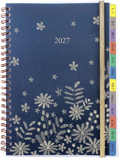 Dagboek 2027 - Blauw - A5 - Spiraalgebonden Planner met Tabbladen - Voor Studenten en Professionals