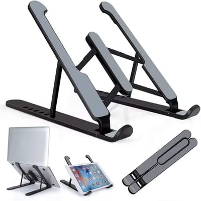 CHPN - Verstelbare Ergonomische Laptop standaard - NotebookStandaard - Laptop standaard - Thuiswerken - Standaard voor jouw laptop - Ergonomisch - Zwart - Kunststof - Inklapbaar - Makkelijk mee te ne