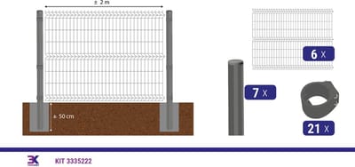 KIT 62 draadpaneel + palen en klemmen, lengte 12m, hoogte 153cm, kleur grijs RAL 7016