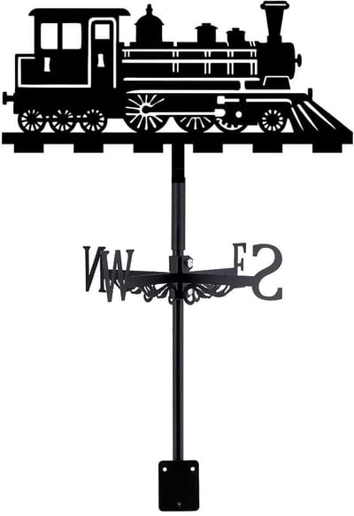 Cosensi - Dailygoods - Dailygoody - IJzeren Weerwijzer Trein - Metalen Windwijzer - Uniek Tuindecoratie - Zwart - Windvaan voor Buiten - Perfect voor Schuur en Tuin - 35,8 x