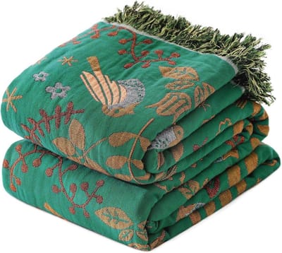 Boho Dekbed 100% Katoen - Ultra Zachte Rustieke Dekens voor Herfst - Vogel en Bloemen Print voor Boerderij Decoratie - 60"x80" Plaid voor Bank en Stoel