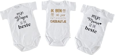 romper baby set met tekst jongen meisje korte mouw 3 stuks| beste papa en mama en ik ben het mooiste cadeautje dit jaar| maat 50-56 | kraamcadeau kraamkado aankondiging bekendmaking zwangerschap cadeau voor de liefste aanstaande