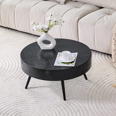 MODENUIT Salontafel - Ronde Koffietafel Voor Woonkamer En Kleine Ruimtes - MDF En Metaal - Zwart - 70x35,5 Cm