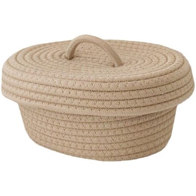Bureau Opbergdoos met Deksel Handgemaakte Katoenen Touw Opbergmand voor Make-up Diverse Spullen Snacks Naalden Khaki storage basket with lid beige