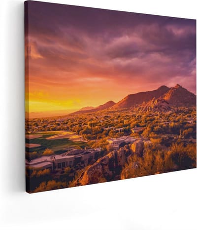 Artaza Canvas Schilderij Landschap - 50x40 cm - Wanddecoratie Zonsondergang - Muurdecoratie Bergen - Kamer Accessoires Natuur