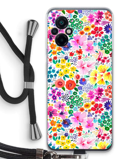 Case Company® - Hoesje met koord geschikt voor Xiaomi Poco M5 hoesje met Koord - Little Flowers - Telefoonhoesje met Zwart Koord - Bescherming aan alle Kanten en Over de Schermrand