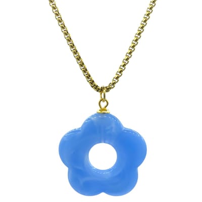 Goudkleurige Damesketting met Blauwe Bloem - Stainless Steel - 42 + 5 cm