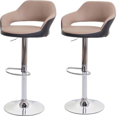 Set van 2 barkrukken MCW-F16, barkruk counterkruk draaikruk, met rugleuning kunstleer ~ taupe-zwart