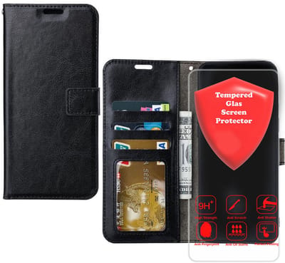 Bookcase Geschikt voor: Xiaomi Redmi A3 - Zwart - portemonnee hoesje - met 1x Glas Screen protector - Book Cover