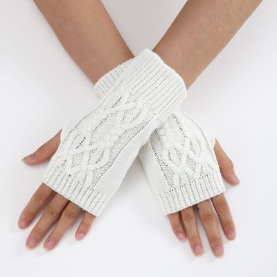 Gants longs et chauds pour femmes, mitaines en laine tricotée, pour l'automne et l'hiver, manches chaudes, fines et décontractées, doux blanc