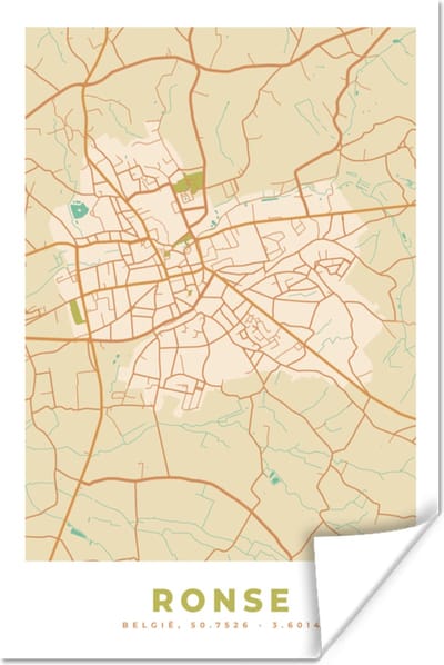 Poster België - Plattegrond - Kaart - Ronse - Stadskaart - 120x180 cm XXL