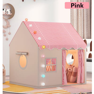 Kinder Speeltent Binnen – Prinses Kasteel Speelhuis voor Meisjes & Jongens met Katoenen Mat & LED Lichtslinger – Opvouwbare Indoor Speeltent – Roze – 120x105x128 cm