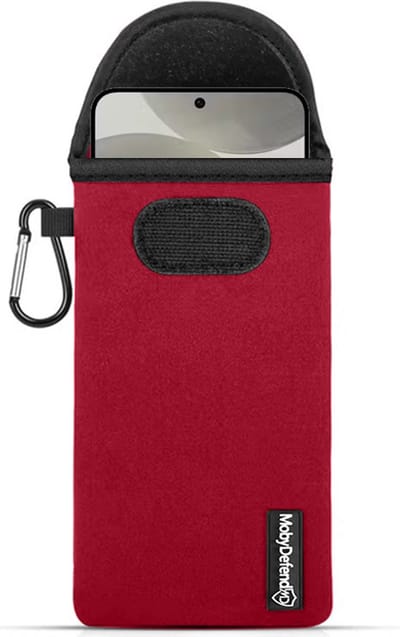 MobyDefend Hoesje - Geschikt voor Samsung Galaxy S24 - Neopreen Pouch Met Karabijnhaak - Insteek - Riemlus - Rood