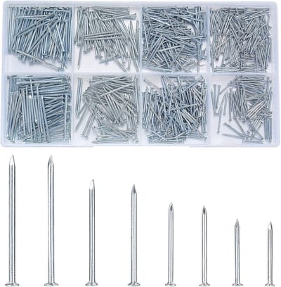 Nagelset Muur - Wandnagels Assortiment - Foto Ophangen Houtbewerking - Vlakke Kop Spijkers - 720 Stuks - Zilver