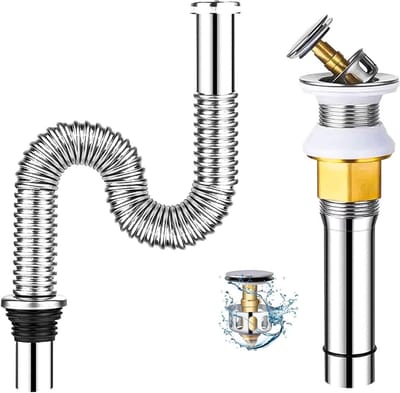 JGS Premium - Afvoergarnituur voor wastafel - Roestvrijstalen afvoerpijp - Pop-up afvoerstop - Badkamer accessoires - Anti-insecten - Geurbestendig - 800 mm lang