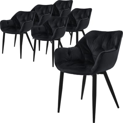 Eetkamerstoel set van 6 met rugleuning en armleuningen zwart Keukenstoel met microvezel fluwelen bekleding ML design
