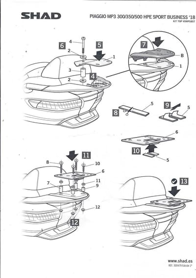 Support de top case Shad pour Scooter Piaggio 350 MP3 2018 à 2024 Neuf