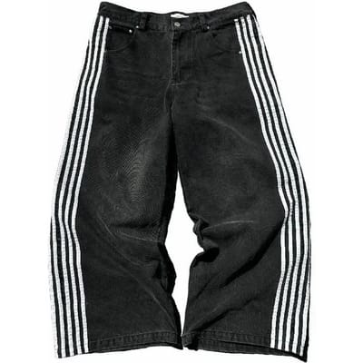 Retro Street Gestreepte Jeans Heren Harajuku Stijl Casual Wijde Pijpen Gothic Rechte Pijpen Vloerbroek XL zwart