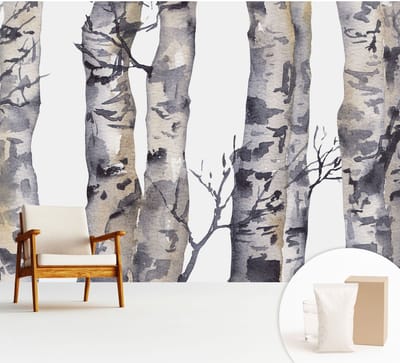 Wallfluent Behang - Esdoornbos Muurbehang - 312x219 cm - Grijs Behang - Voor natuurliefhebbers en rustzoekers - Behang Voor de slaapkamer, woonkamer en kantoor - Wanddecoratie Bloemen en planten