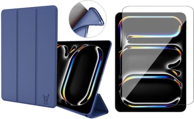 Hoes en Screenprotector geschikt voor iPad Pro 11 inch 2024 – Smart Cover met Tri-Fold Stand – Schokbestendig – Auto Wake/Sleep – TPU Backcase – Blauw