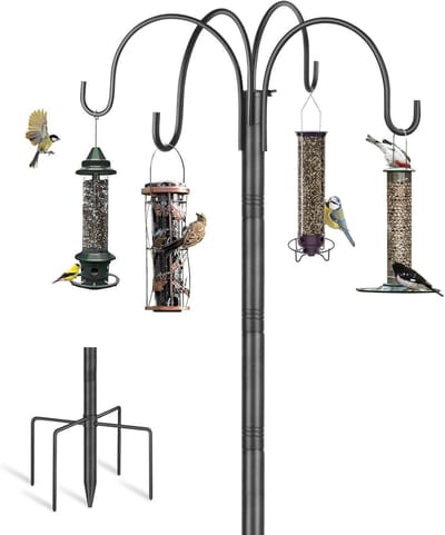 Hangende Vogelvoederstandaard van 225 cm, Vrijstaande Robuuste Metalen Vogelvoederpaal met Extra Lange Haken voor Tuindecoratie en Vogelvoeding