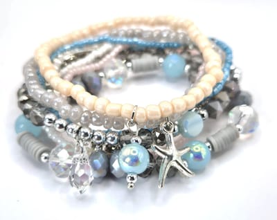 LiLaLove Kralenarmbanden Dames- Armbandenset 8 stuks- Blauw Zilver Grijs- Zeester Armband- Vrouw- Moederdag