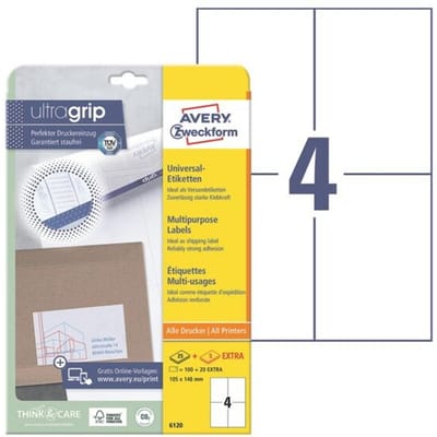 Avery Zweckform 6120 - Etiketten - weiß - A6 (105 x 148 mm) - 100 Etikett(en) (6120)