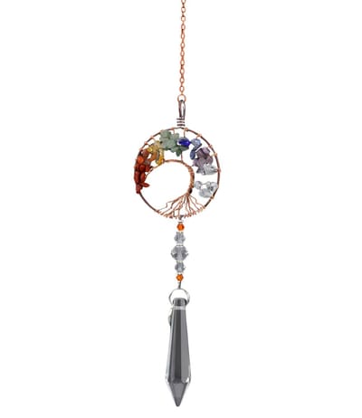Edelstenen Suncatcher Levensboom - Regenboog Raamdecoratie met Maan & Ster - Spirituele Kristal Hanger voor Zonlichtreflectie - Boho Decoratie voor Huis, Yoga & Meditatie Ruimte - Cadeau Tip - Tree of Life Hanger