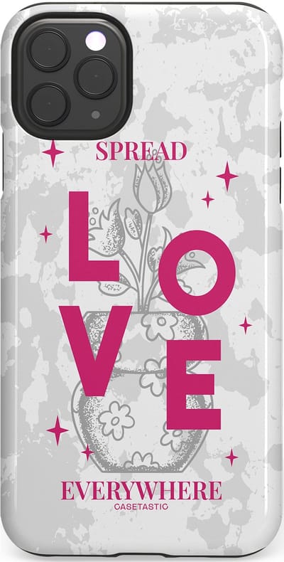 Casetastic hoesje geschikt voor Apple iPhone 11 Pro Max - Dubbellaagse bescherming - Spread Love Everywhere - Grijs Roze - Valentijn - Valentine - Fashion Case - Lichtgrijs Wit Roze