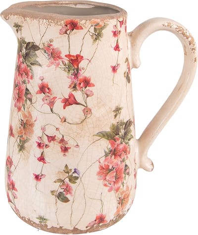 Clayre & Eef Decoratie Kan 20x14x23 cm Roze Beige Keramiek Bloemen
