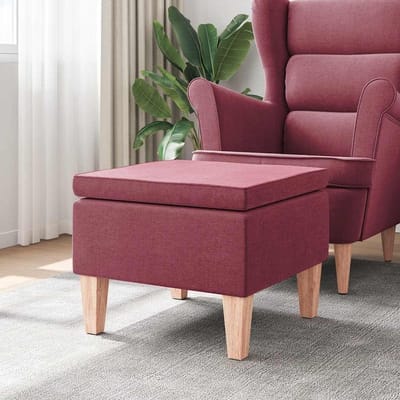 Zachte Kruk - Voetenbankje Hocker - Ontspannen Zitten - Houten Poten - 52 x 42 x 52 cm - Wijnrood