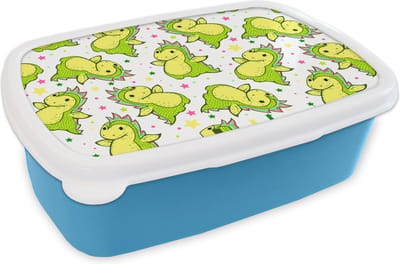 Broodtrommel Blauw - Lunchbox - Brooddoos - Draak - Jongen - Sterren - Regenboog - Design - 18x12x6 cm - Kinderen - Jongen