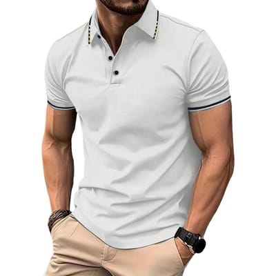 Zomer Heren Top Halve opening Omgeslagen kraag Knoopsluiting Korte mouw Effen kleur Slim fit Pullover Formele Zakelijke stijl Kantoor Wij M gray