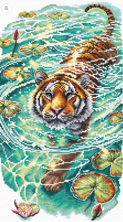 Borduurpakket AVA Stitch - Tiger of the turquoise Lotus - Tijger van de Turquoise lotus - 014