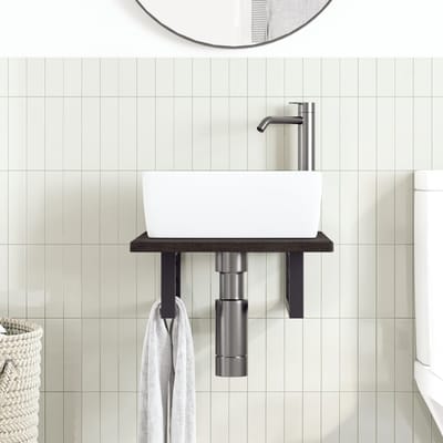vidaXL - Badkamer - wandschap - staal - en - massief - eikenhout