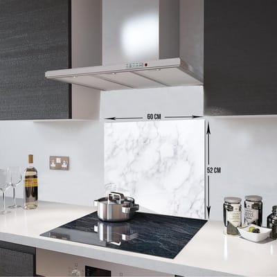 Klassiek Marmerlook Tempered Glas Spatbescherming Voor Achter de Kookplaat 52cm x 60cm