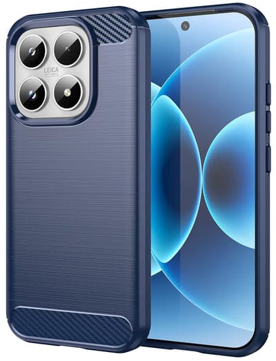 MobyDefend Hoesje - Geschikt voor Xiaomi 17 - TPU Backcover - Geborstelde Metaal & Carbon-Look - Blauw