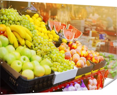 Gards Tuinposter Vers Fruit op de Markt - 180x120 cm - Tuindoek - Tuindecoratie - Wanddecoratie buiten - Tuinschilderij