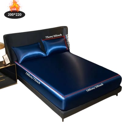 Nivard Satijnen Hoeslaken Set - Inclusief Kussensloop - 2 Delige Set - Beddengoed - Fitted Sheet - Pillow Case - Bed - Marineblauw 200x220