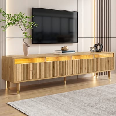 YEHTOKHOME Modern TV Meubel – 178 cm – Geschikt voor TV tot 75 inch – MDF & acryl - met 4 lades - LED verlichting - TV Kast hout voor woonkamer & slaapkamer