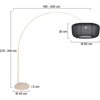 Vloerlamp Steinhauer Vela Lino 4679CR crème met zwarte textiel kap Ø60 cm, hoogte verstelbaar van 210 tot 240 cm, draaibaar en uitschuifbaar