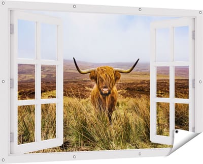 Gards Tuinposter Doorkijk Groen Bos met Zonlicht - 150x100 cm - Tuindoek - Tuindecoratie - Wanddecoratie buiten - Tuinschilderij