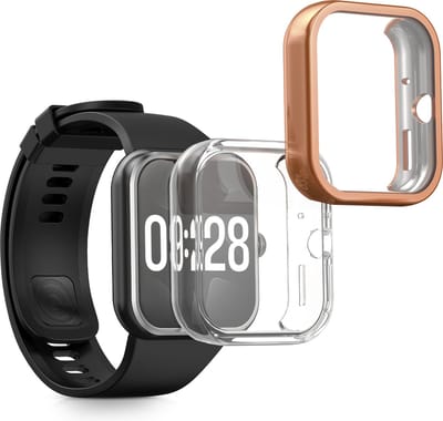 kwmobile 2x smartwatch hoes geschikt voor Xiaomi Redmi Watch 4 hoesje - Siliconen sporthorloge cover - Activity tracker case in transparant / roségoud